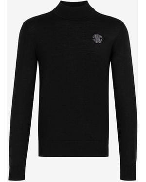 Roberto Cavalli Rollkragenpullover Mit Logo-Applikation - Schwarz