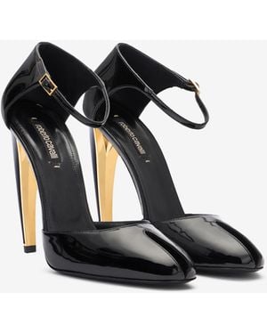 Roberto Cavalli Patent Leather Court Shoes With Fang Heel - Black