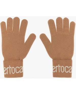 Roberto Cavalli Wool Blend Gloves With Logo - White