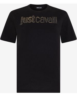 Roberto Cavalli T-Shirt With Embroidered Logo - Black