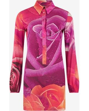 Roberto Cavalli Mini Dress With Garden Rose Print - Pink