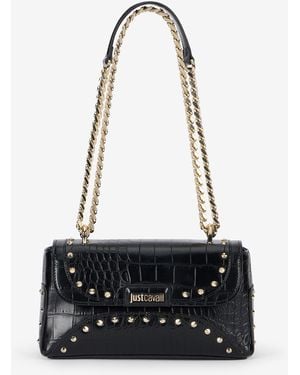 Roberto Cavalli Croc-Effect Studded Shoulder Bag - White