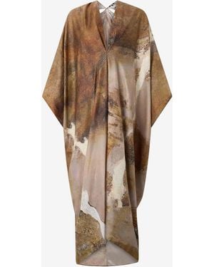 Roberto Cavalli Caftan With Affresco Printed On Silk Twill - Multicolour