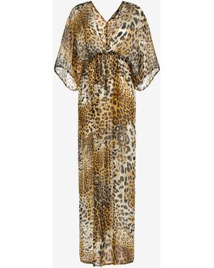 Roberto Cavalli Long Kaftan With Jaguar Skin Print - Metallic