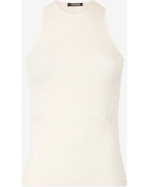 Roberto Cavalli Tank Top With Perforated Zebra Pattern - Natural