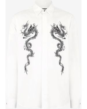 Roberto Cavalli Cotton Shirt With Dragons - White