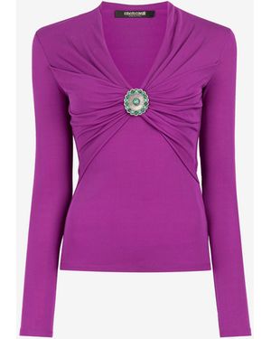 Roberto Cavalli Embellished Gathered Top - Purple