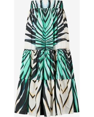 Roberto Cavalli Ray Of Sea Print Cotton Midi Skirt - Green