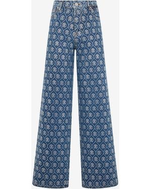 Roberto Cavalli Jean En Denim Avec Monogramme All-Over En Strass - Bleu