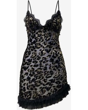 Roberto Cavalli Silk Mini Dress With Ruches - Black