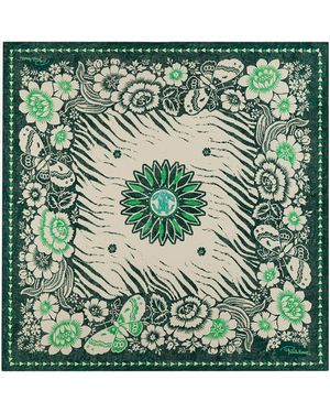 Roberto Cavalli Scarf With Zebra Pattern And Mirror Snake Monogram - Green