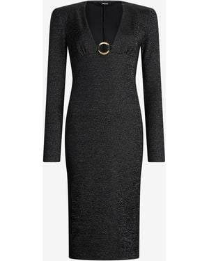 Roberto Cavalli Lurex Midi Dress With Ring Detail - Black