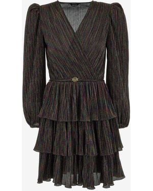 Roberto Cavalli Midi Dress With Flounces - Black