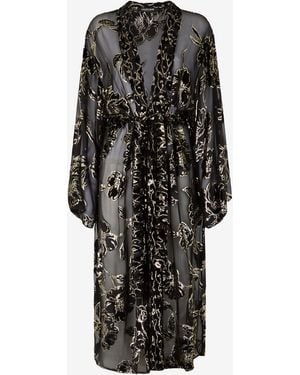 Roberto Cavalli See-Through Robe With Floral Pattern - Black
