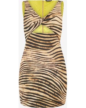 Roberto Cavalli Mini Dress With Tiger Skin Print - Metallic