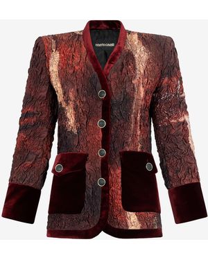 Roberto Cavalli Silk Jacket With Marble Print - Red