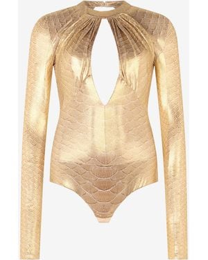 Roberto Cavalli Body Dorado Con Estampado Serpentine - Neutro