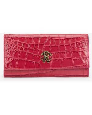 Roberto Cavalli Crocodile-Effect Flap Wallet - Red