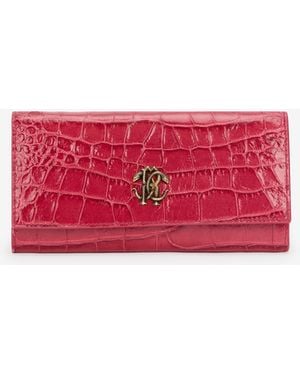 Roberto Cavalli Crocodile-Effect Flap Wallet - Red