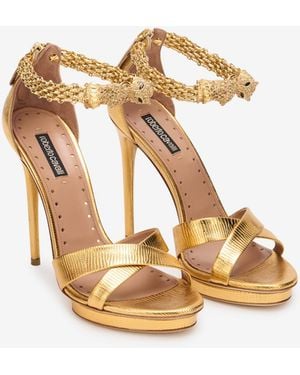 Roberto Cavalli Sandalias Roar De Piel Dorada - Blanco