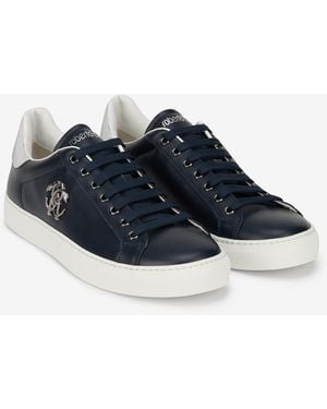 Roberto Cavalli Leather Trainers With Logo Detail - Blue