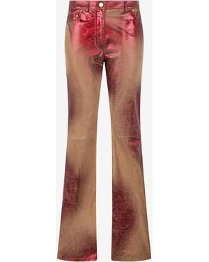 Roberto Cavalli Metallic Leather Flare Pants - Red