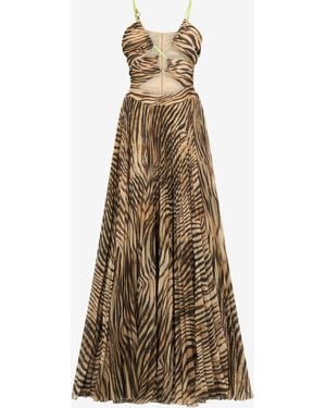 Roberto Cavalli Extra-Long Dress With Tiger Skin Print - Natural