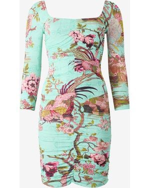 Roberto Cavalli Mini Dress With Oriental Bird Print - White