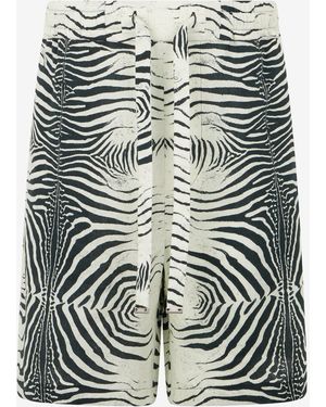 Roberto Cavalli Linen Bermuda Shorts With Mini Zebra Print - Multicolour