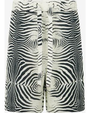 Roberto Cavalli Linen Bermuda Shorts With Mini Zebra Print - Multicolour