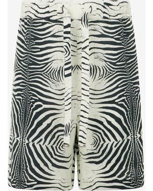 Roberto Cavalli Linen Bermuda Shorts With Mini Zebra Print - Multicolour