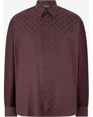 Roberto Cavalli Silk-Blend Shirt With All-Over Monogram - Purple