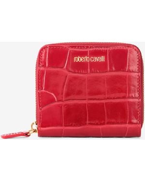 Roberto Cavalli Small Antique Rose Crocodile-Effect Wallet - Red