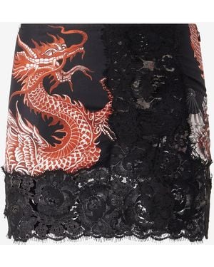 Roberto Cavalli Silk Miniskirt With All-Over Dragon - Black
