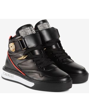 Roberto Cavalli Sneakers Alte Con Pantera Gioiello - Nero