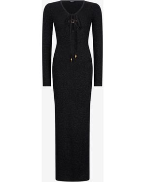 Roberto Cavalli Lurex Maxi Dress With Snake Hardware - Black