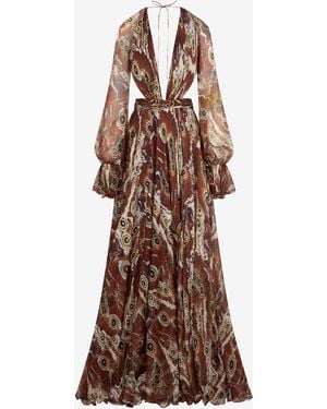 Roberto Cavalli Night Butterfly Print Maxi Dress - Brown