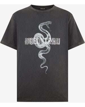 Roberto Cavalli T-Shirt With Snake Logo Print - Black