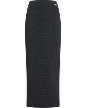 Roberto Cavalli Midi Skirt With Serpentine Print And Jewel Detail - Black