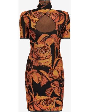 Roberto Cavalli Rose-Jacquard Cut-Out Mini Dress - Multicolor