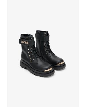 Roberto Cavalli Combat Boots With Logo - Black