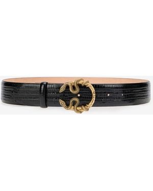 Roberto Cavalli Serpentine Leather Belt - Black
