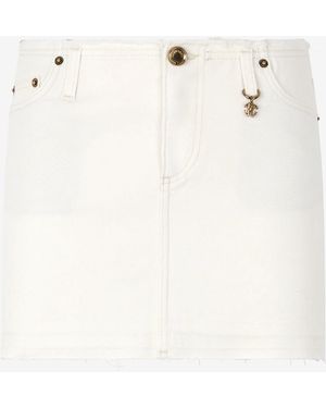 Roberto Cavalli Frayed Denim Miniskirt - Natural