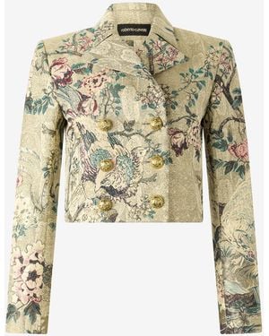 Roberto Cavalli Cropped Jacket With Oriental Bird Print - Multicolour