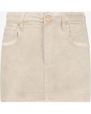Roberto Cavalli Denim Mini Skirt With Rhinestone Embellishment - Natural