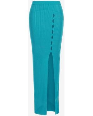 Roberto Cavalli Ribbed Long Skirt With Cut-Out - Blue