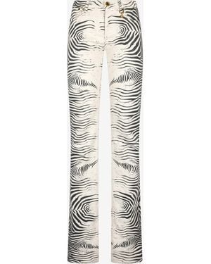 Roberto Cavalli Trousers With Tigress Print - White
