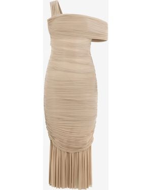 Roberto Cavalli Nude Midi Dress With Ruffles - White