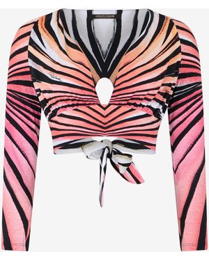Roberto Cavalli Ray Of Paradise Print Crop Top - Red
