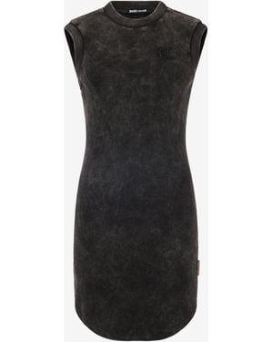 Roberto Cavalli Rib-Knit Mini Dress With Jc Monogram - Black